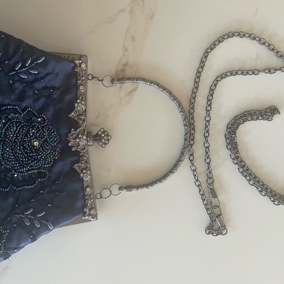 Elegant Navy Embroidered Handbag - Picture 8 of 8